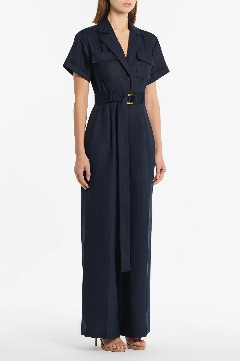 NAVY LINEN UTILITY BELTED JUMPSUIT - Image 2