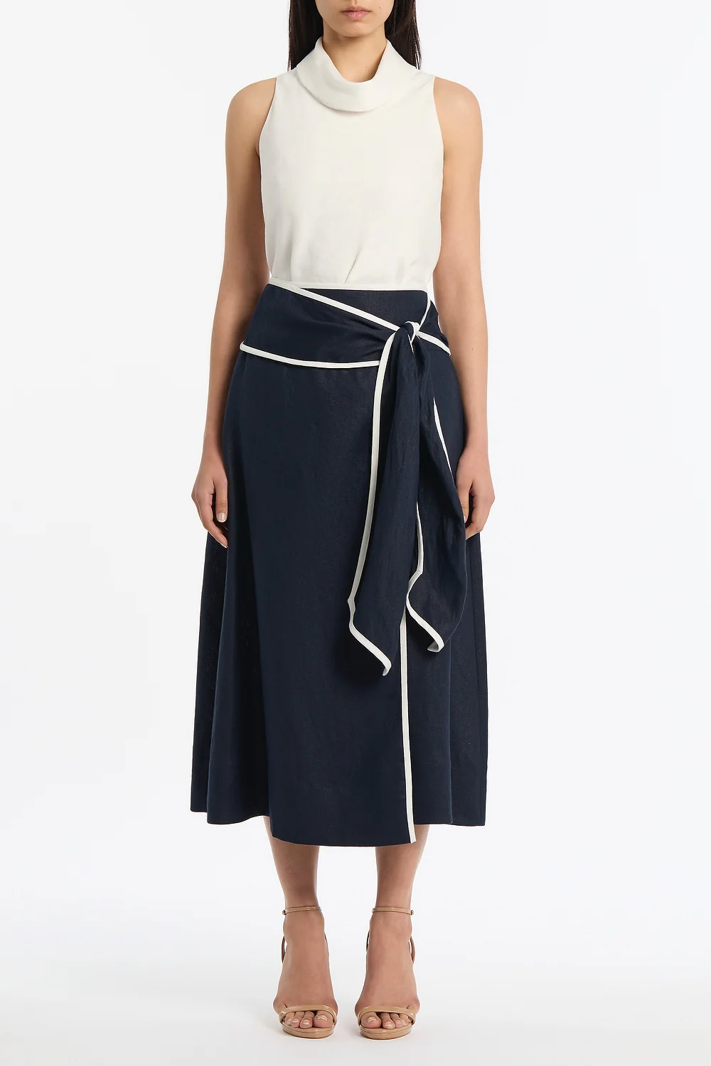 NAVY LINEN WRAP SKIRT