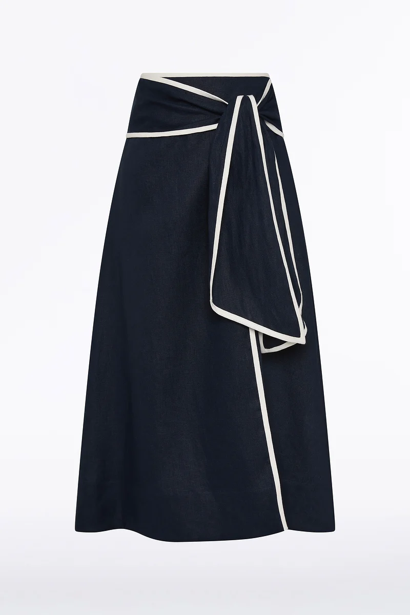 NAVY LINEN WRAP SKIRT - Image 5