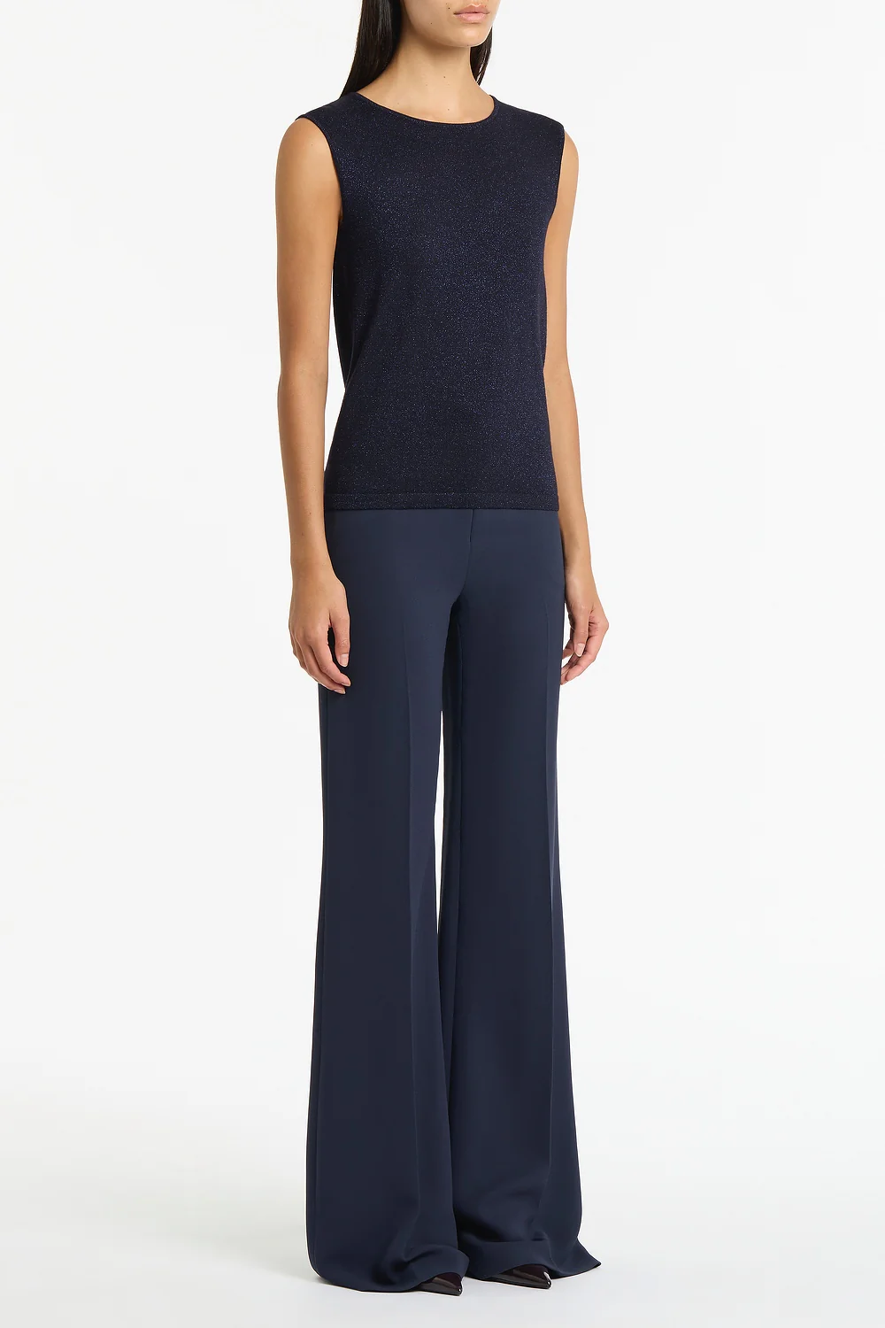 NAVY METALLIC KNIT CAP SLEEVE TOP - Image 2