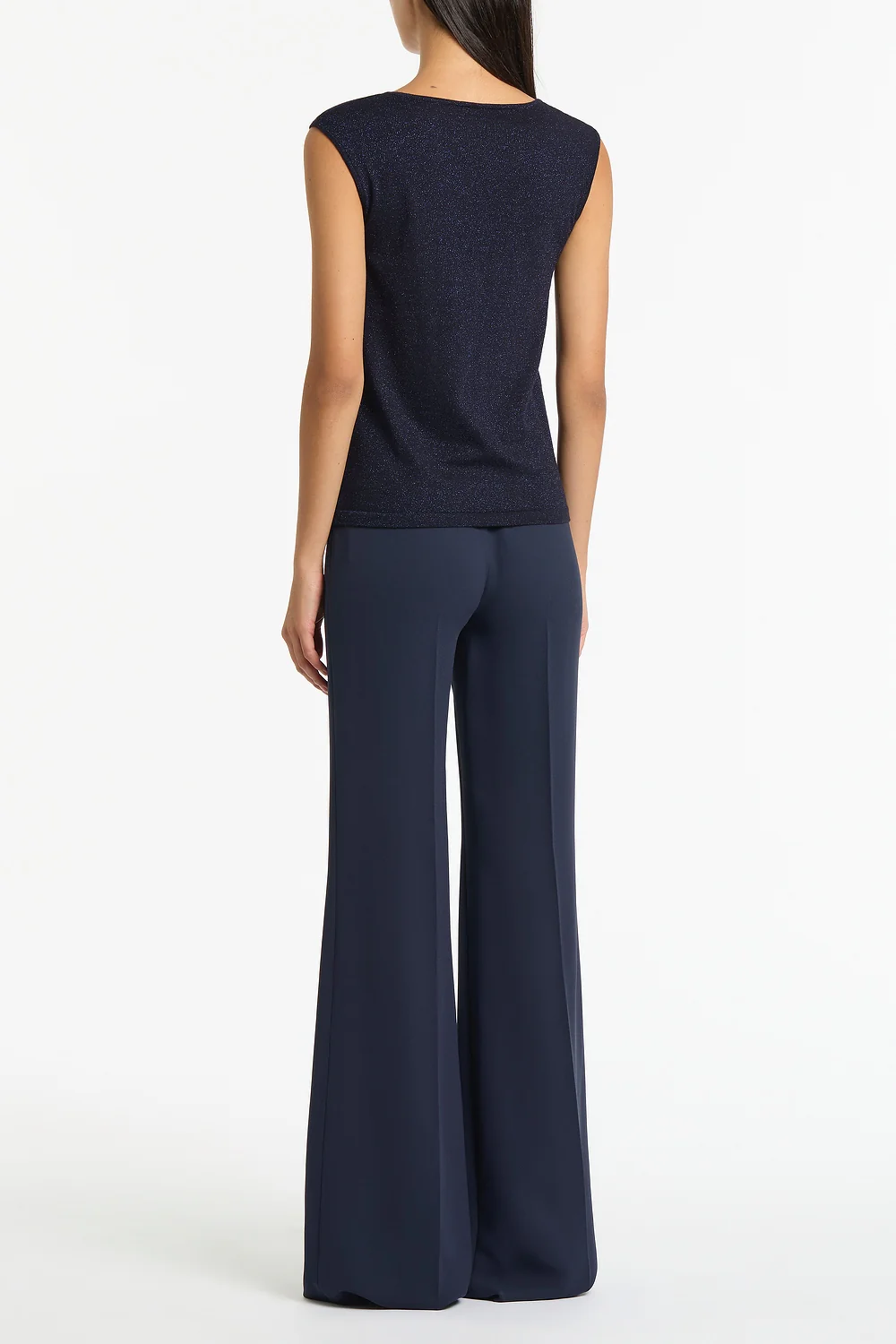 NAVY METALLIC KNIT CAP SLEEVE TOP - Image 3