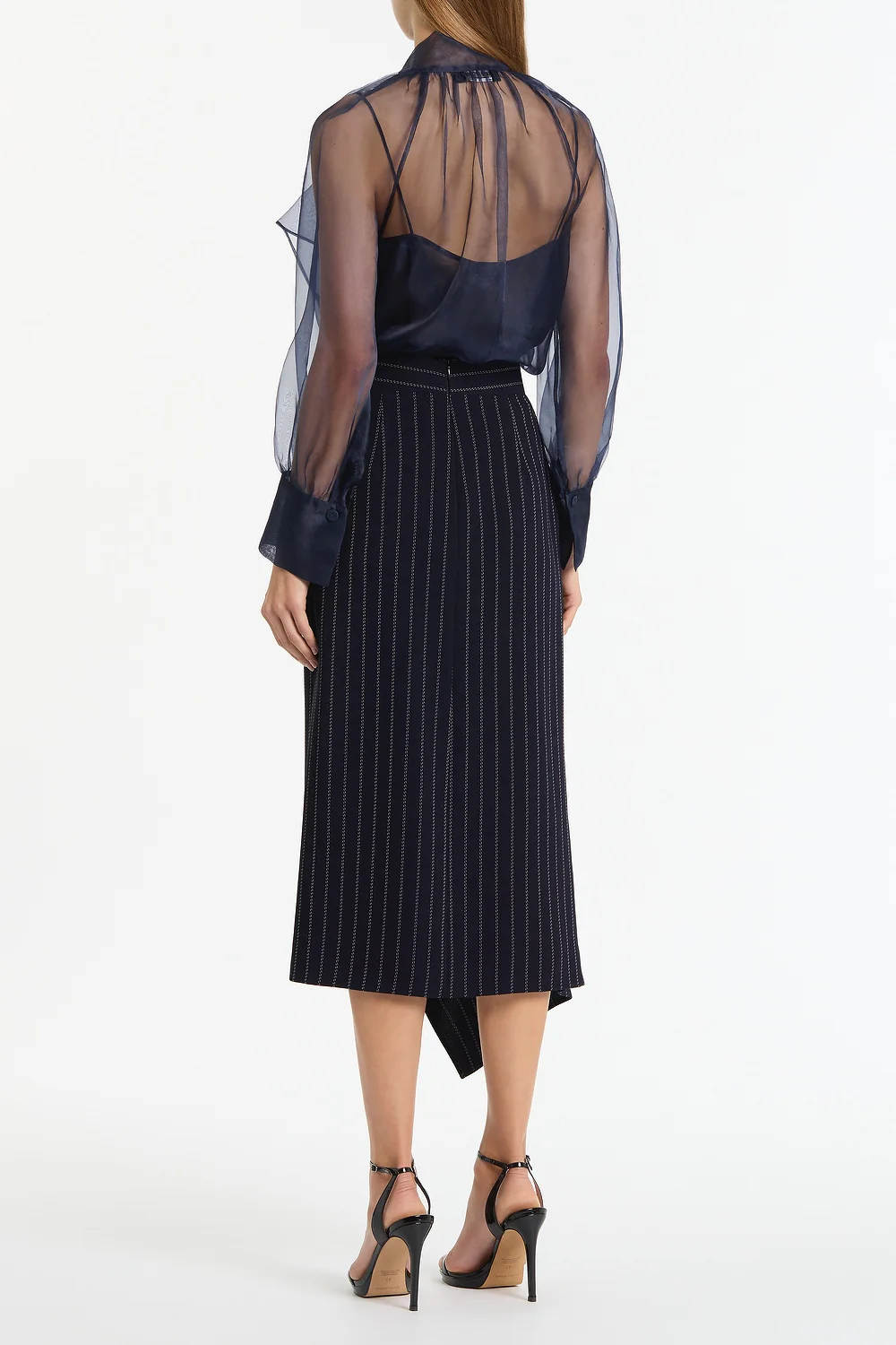 NAVY PINSTRIPE ASYMMETRIC SKIRT - Image 2