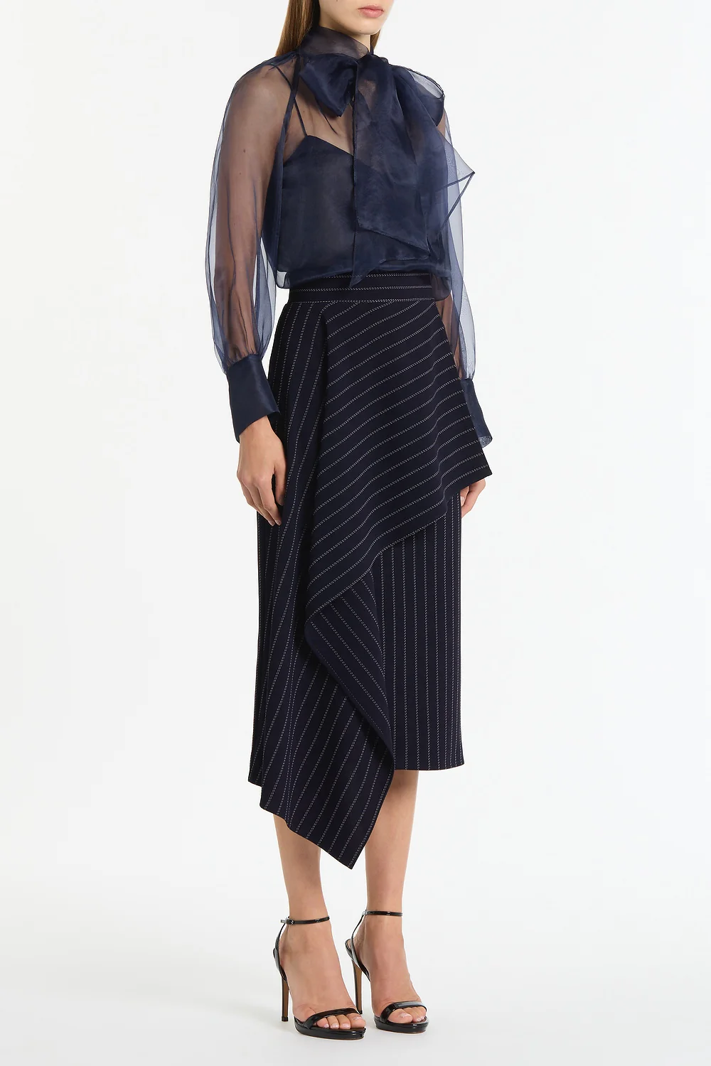 NAVY PINSTRIPE ASYMMETRIC SKIRT - Image 3