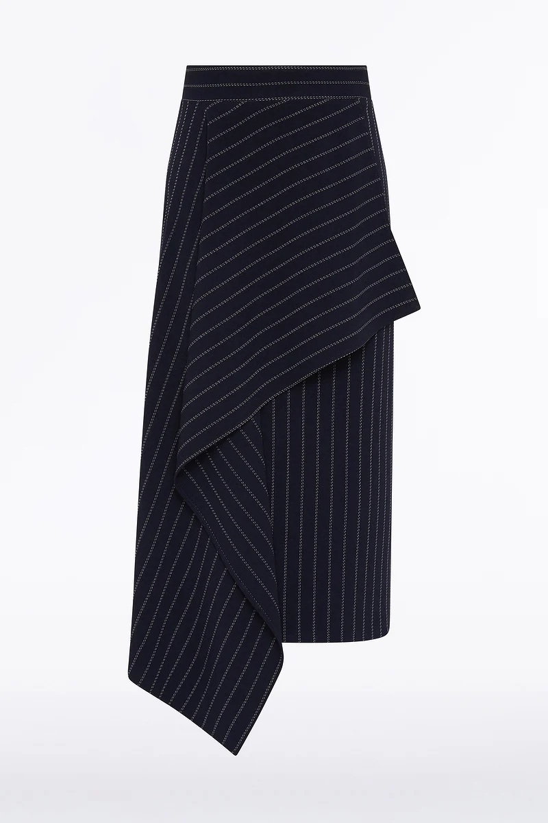 NAVY PINSTRIPE ASYMMETRIC SKIRT - Image 6