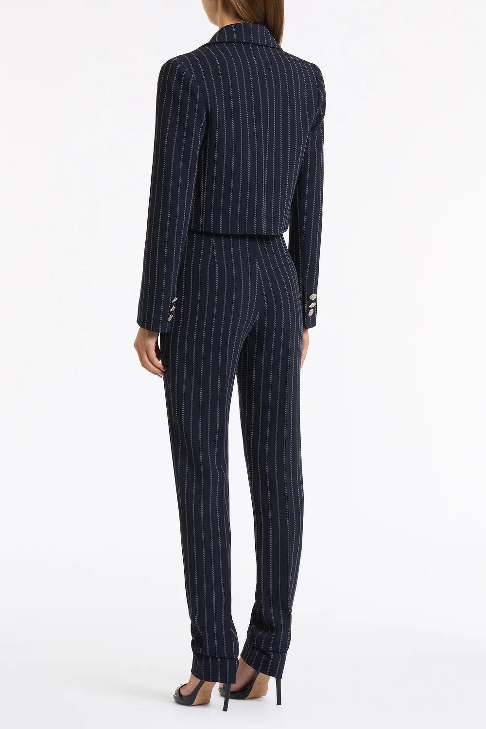 NAVY PINSTRIPE CROPPED JACKET - Image 3