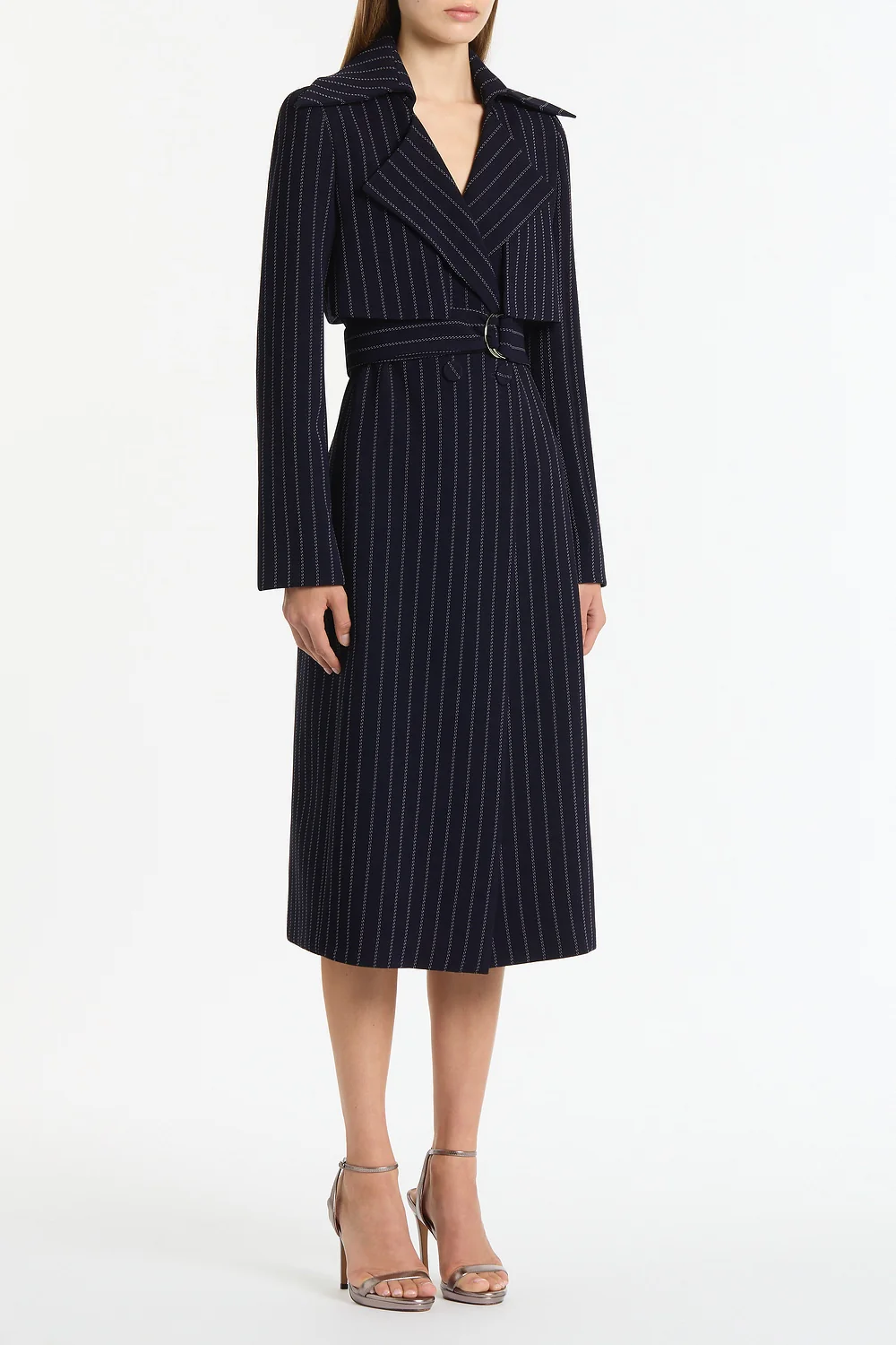 NAVY PINSTRIPE DOUBLE-BREASTED TRENCH COAT - Image 3