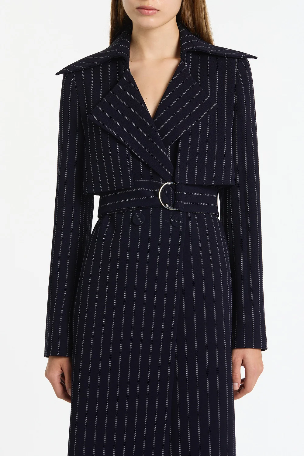 NAVY PINSTRIPE DOUBLE-BREASTED TRENCH COAT - Image 4