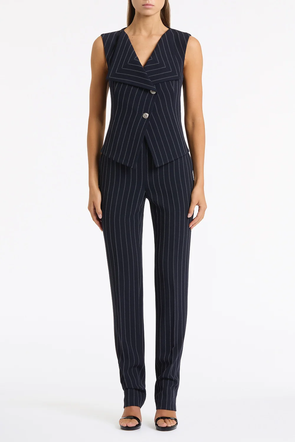 NAVY PINSTRIPE DOUBLE BREASTED VEST