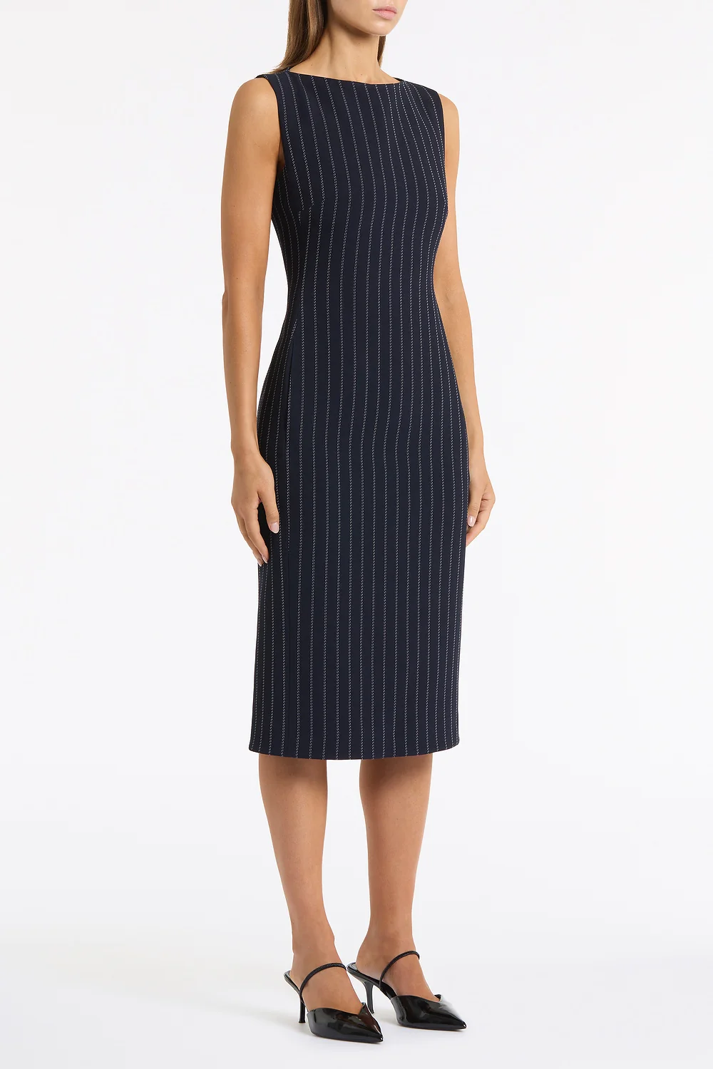 NAVY PINSTRIPE SHEATH DRESS - Image 2
