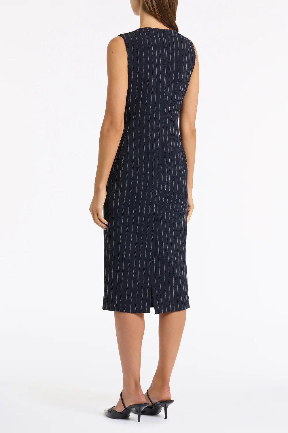 NAVY PINSTRIPE SHEATH DRESS - Image 3