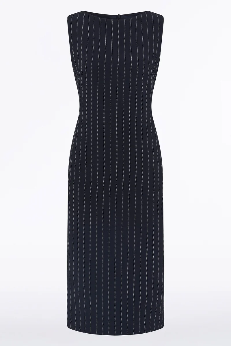 NAVY PINSTRIPE SHEATH DRESS - Image 4
