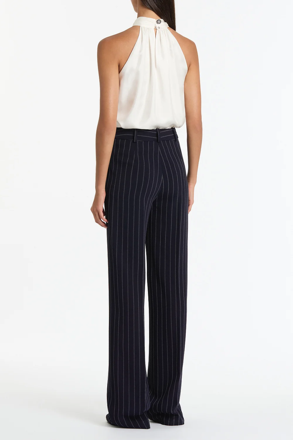 NAVY PINSTRIPE WIDE LEG PANT - Image 2