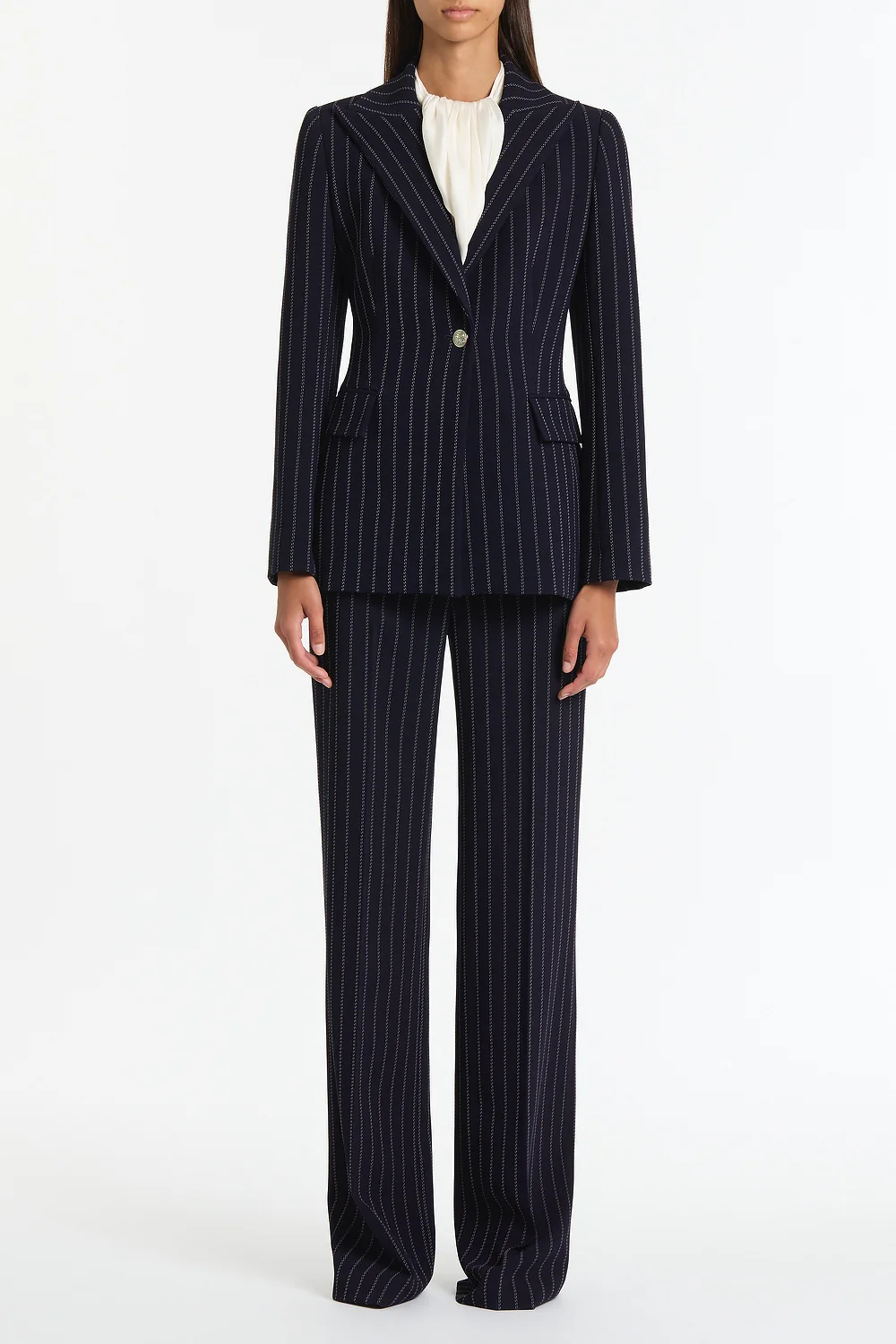 NAVY PINSTRIPE WIDE LEG PANT - Image 4