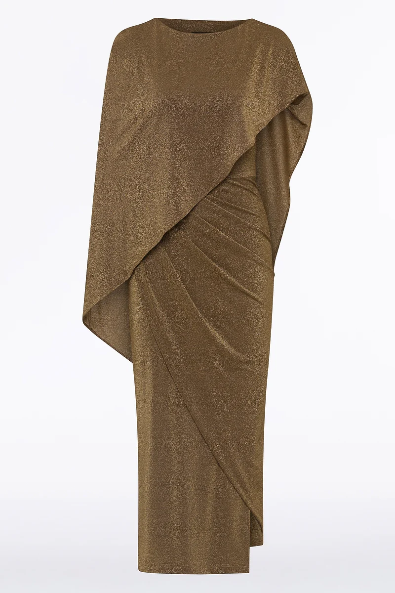 OLD GOLD LUREX KNIT CAPE TWIST DRESS - Image 4
