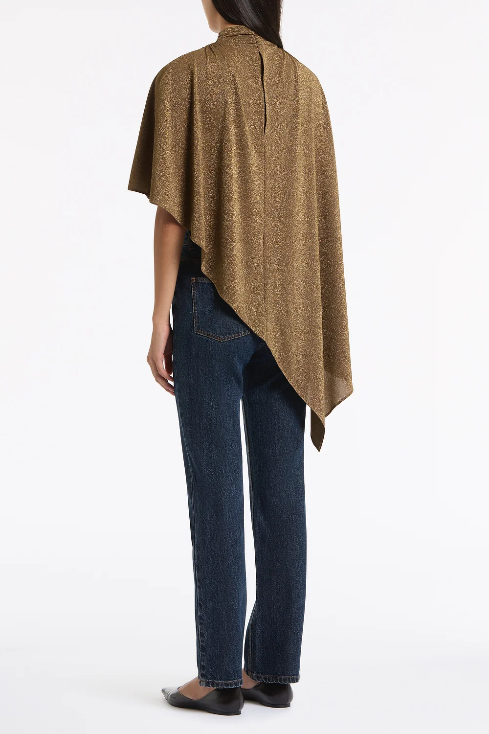 OLD GOLD LUREX KNIT ROUCHED NECK CAPE TOP - Image 3