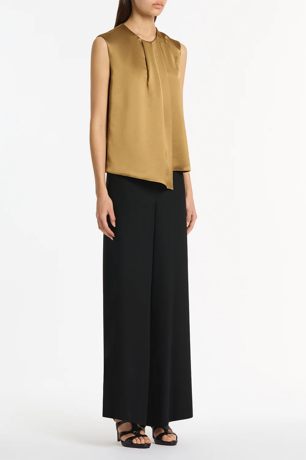 OLD GOLD LUSTRE SATIN TUCK FRONT TOP - Image 2