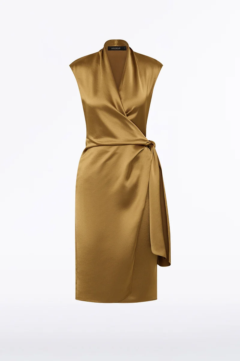 OLD GOLD LUSTRE SATIN WRAP DRESS - Image 4