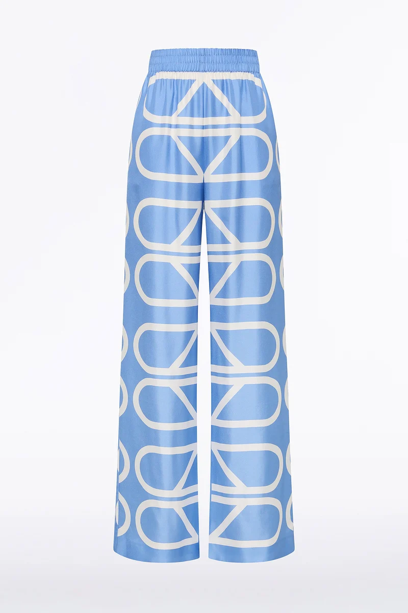 PACIFIC BLUE AND IVORY GRID SILK TWILL ELASTIC PANT - Image 4