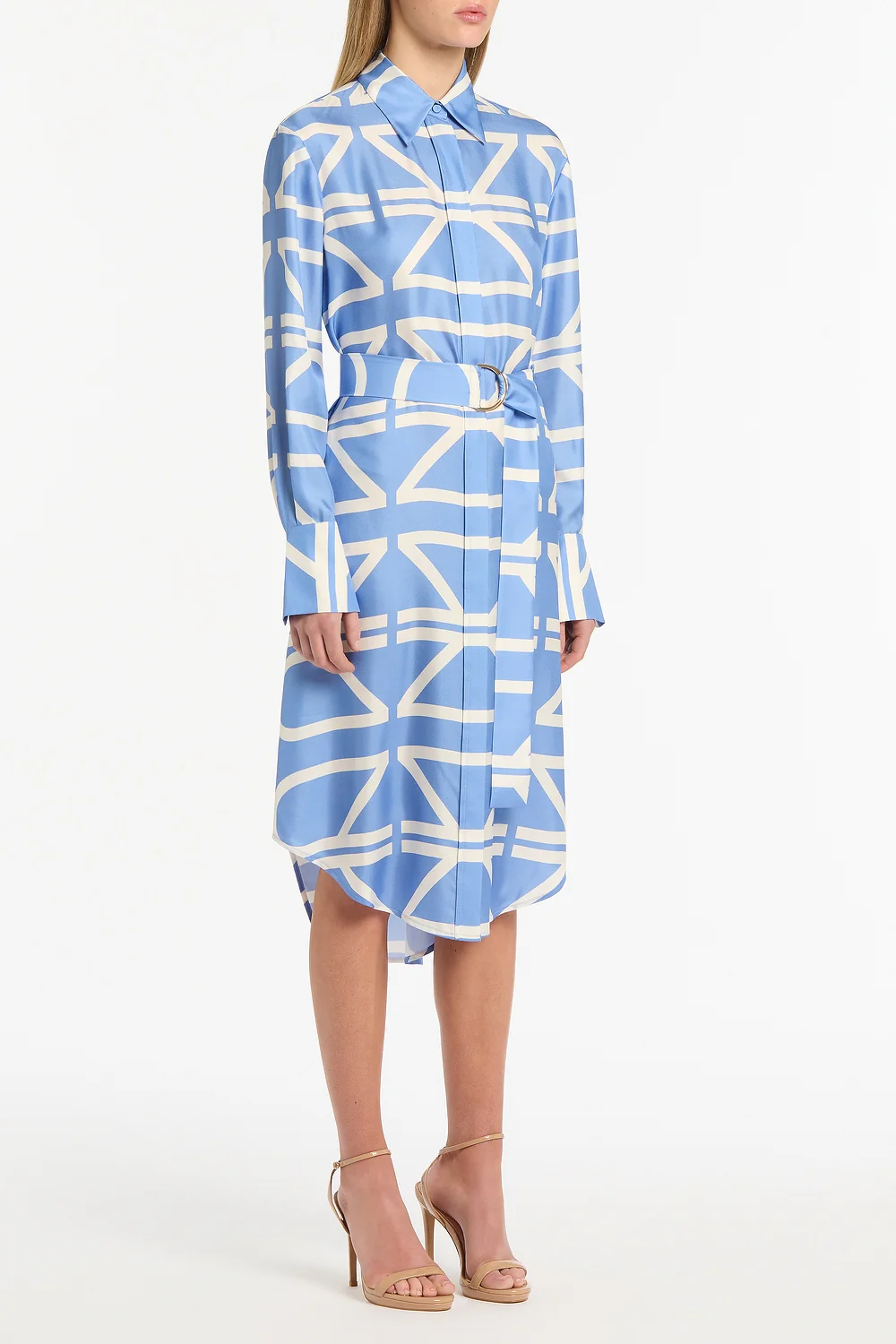 PACIFIC BLUE AND IVORY GRID SILK TWILL RELAXED SHIRT DRESS - Image 2