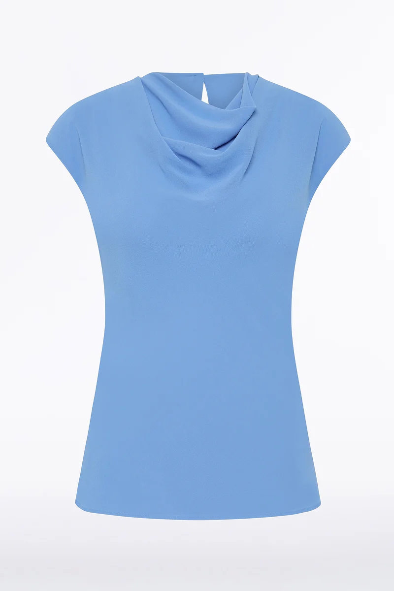 PACIFIC BLUE GEORGETTE CAP SLEEVE COWL TOP - Image 4