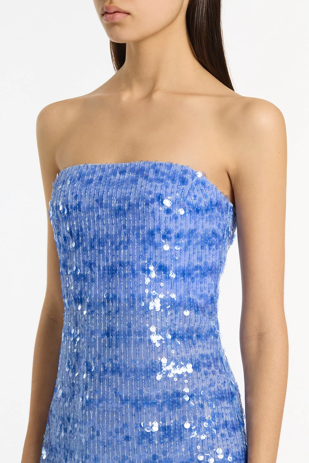 PACIFIC BLUE LINEAR SEQUIN STRAPLESS GOWN - Image 4