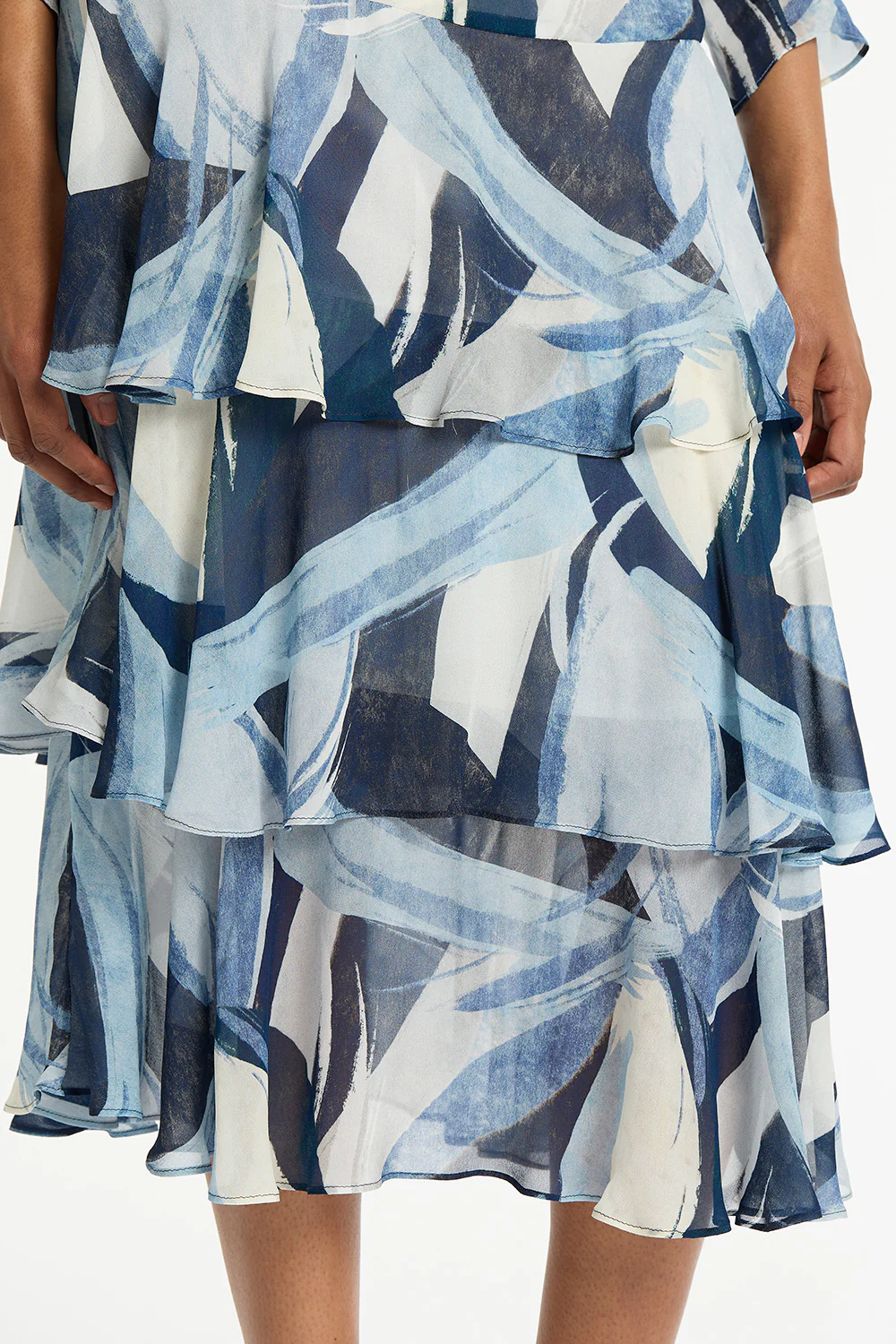 PAINTED FLORAL GEORGETTE TIERED SKIRT - Image 4