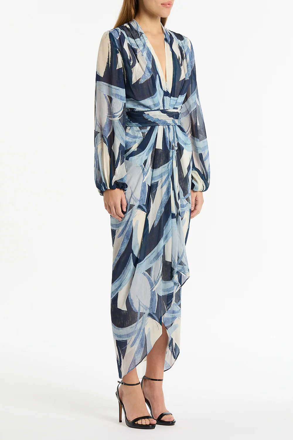 PAINTED FLORAL GEORGETTE WATERFALL DRESS - Image 3