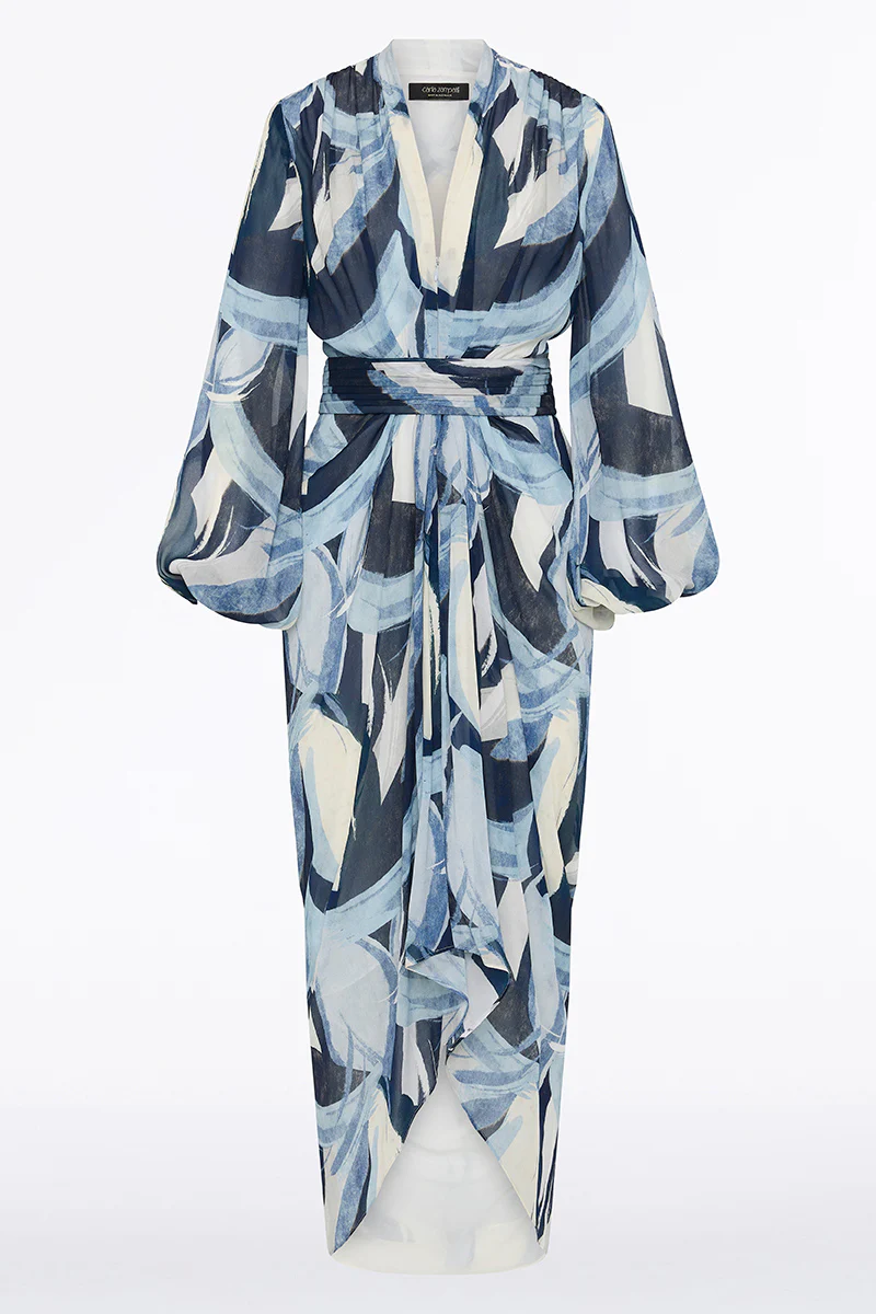 PAINTED FLORAL GEORGETTE WATERFALL DRESS - Image 5