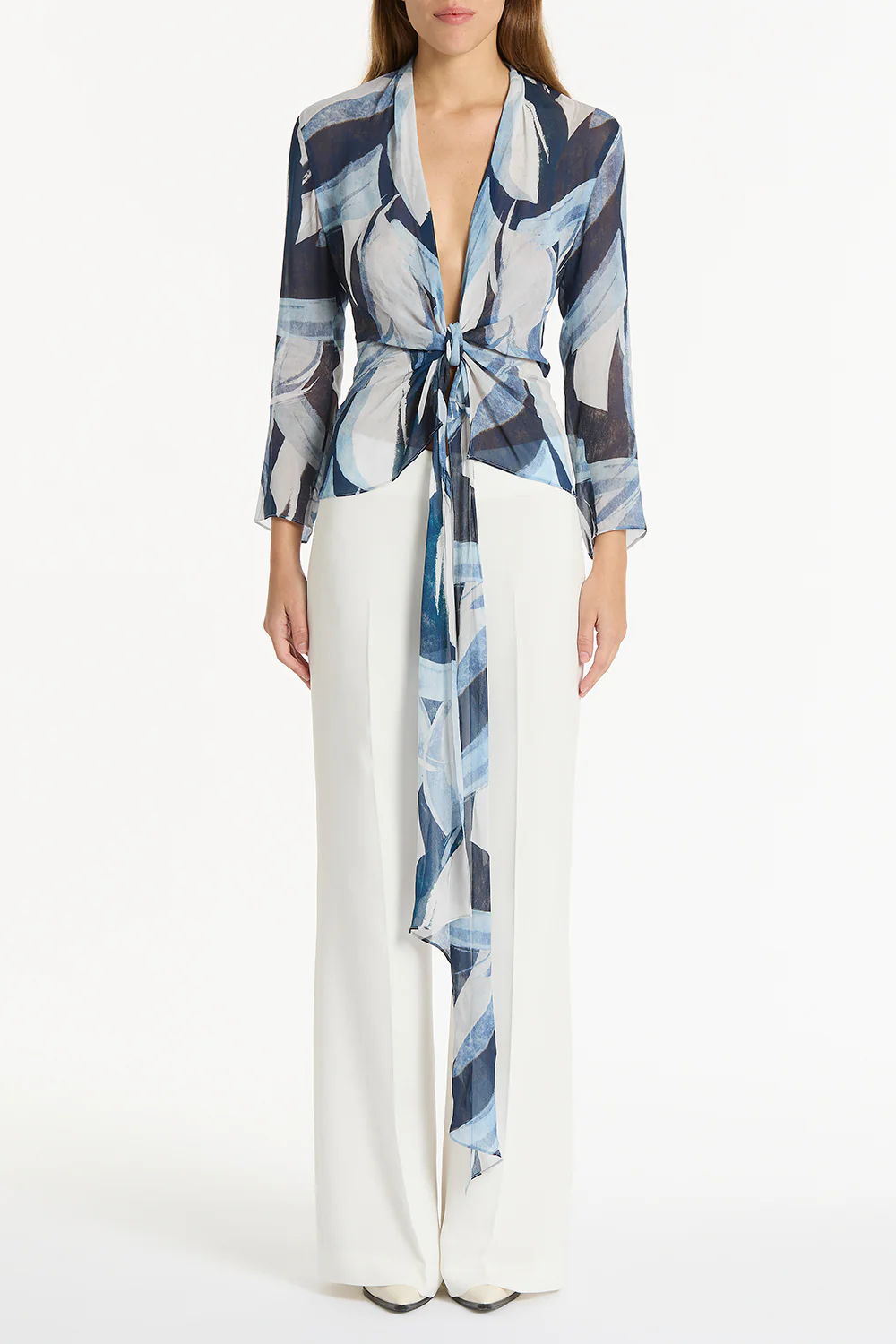 PAINTED FLORAL GEORGETTE WRAP TOP - Image 5