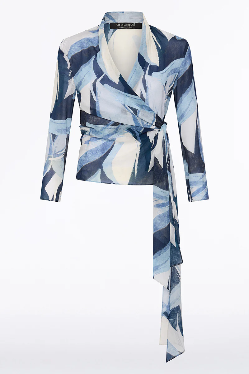 PAINTED FLORAL GEORGETTE WRAP TOP - Image 7