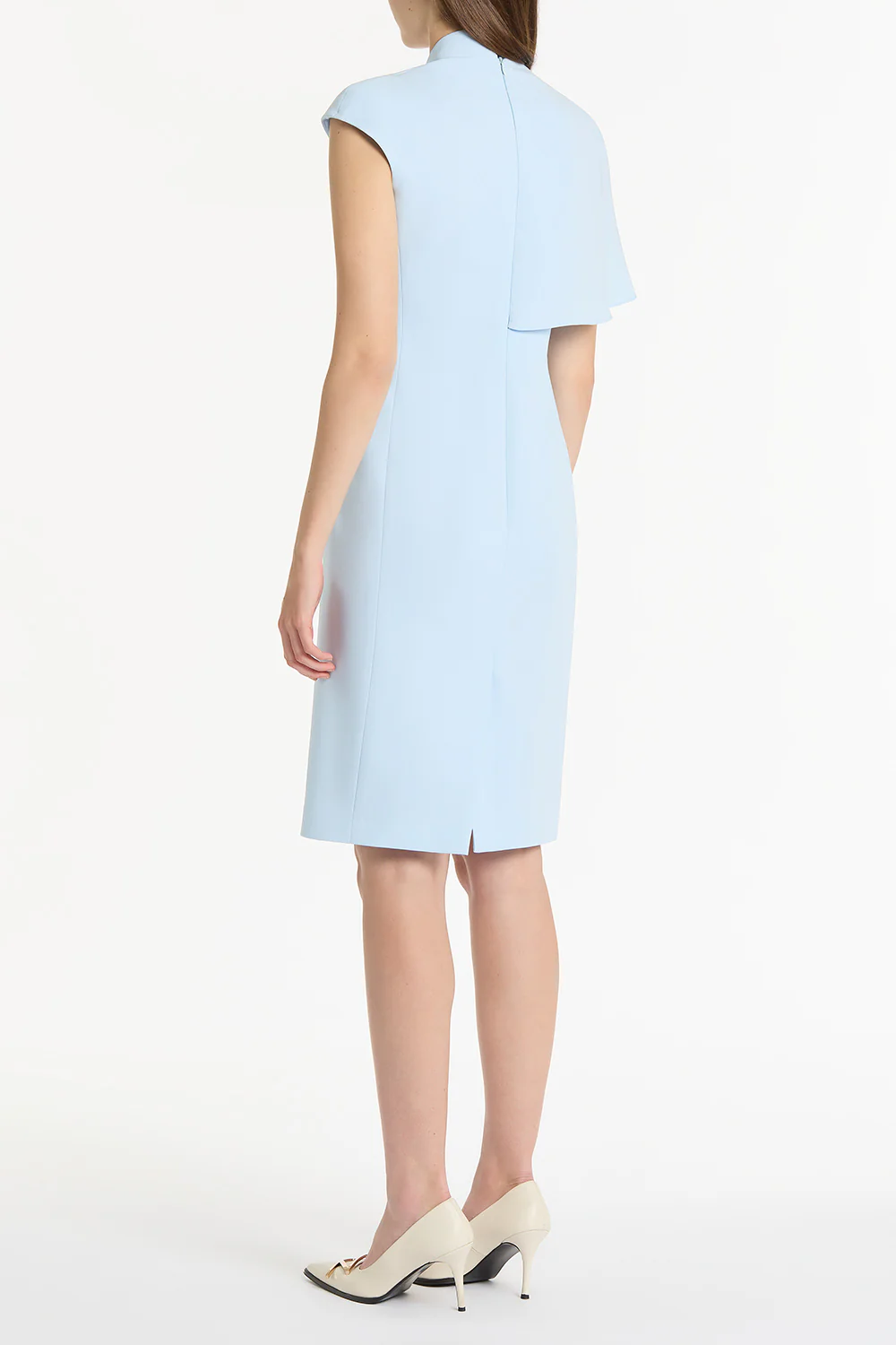 PALE BLUE CREPE ASYMMETRIC DRAPE DRESS - Image 2