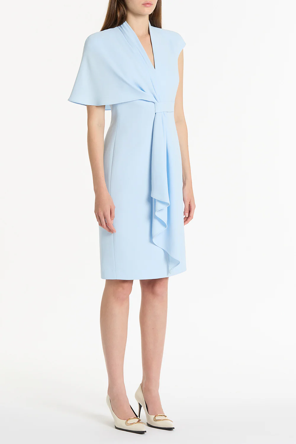 PALE BLUE CREPE ASYMMETRIC DRAPE DRESS - Image 3