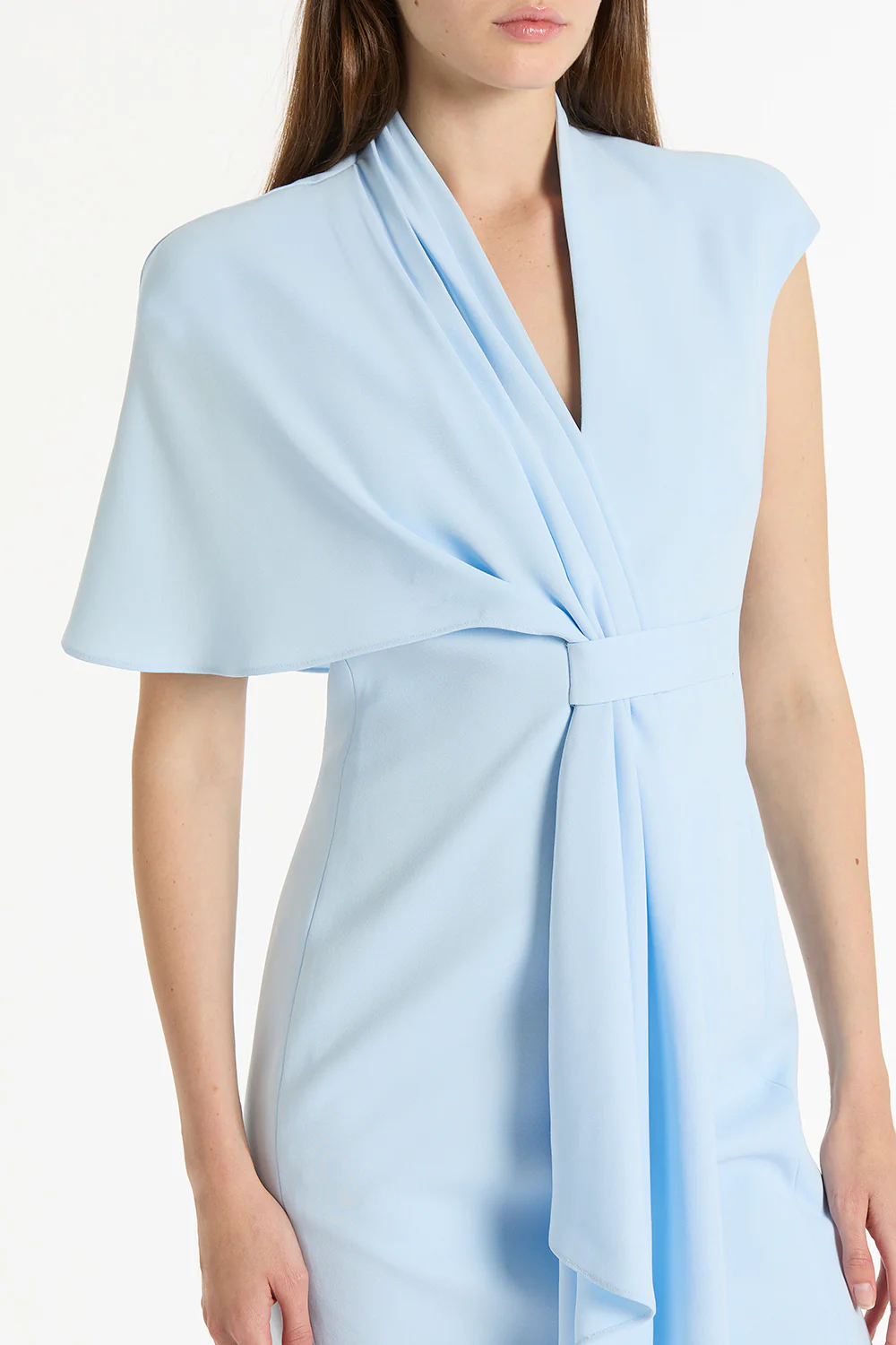 PALE BLUE CREPE ASYMMETRIC DRAPE DRESS - Image 4