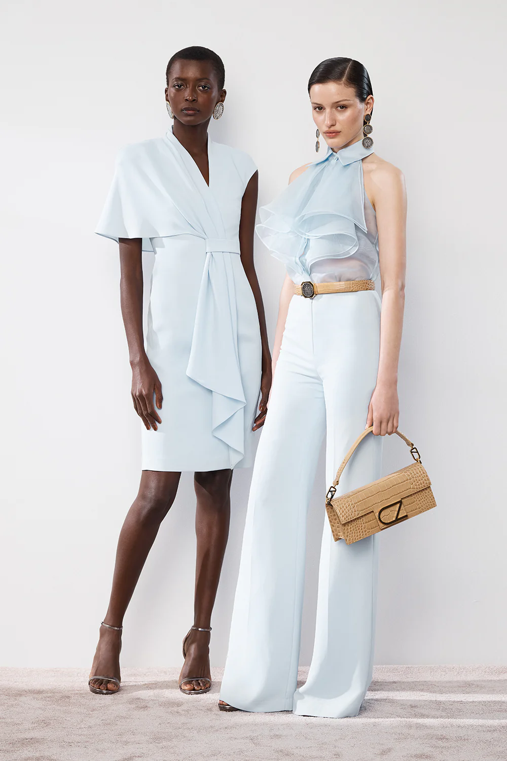 PALE BLUE CREPE ASYMMETRIC DRAPE DRESS - Image 5