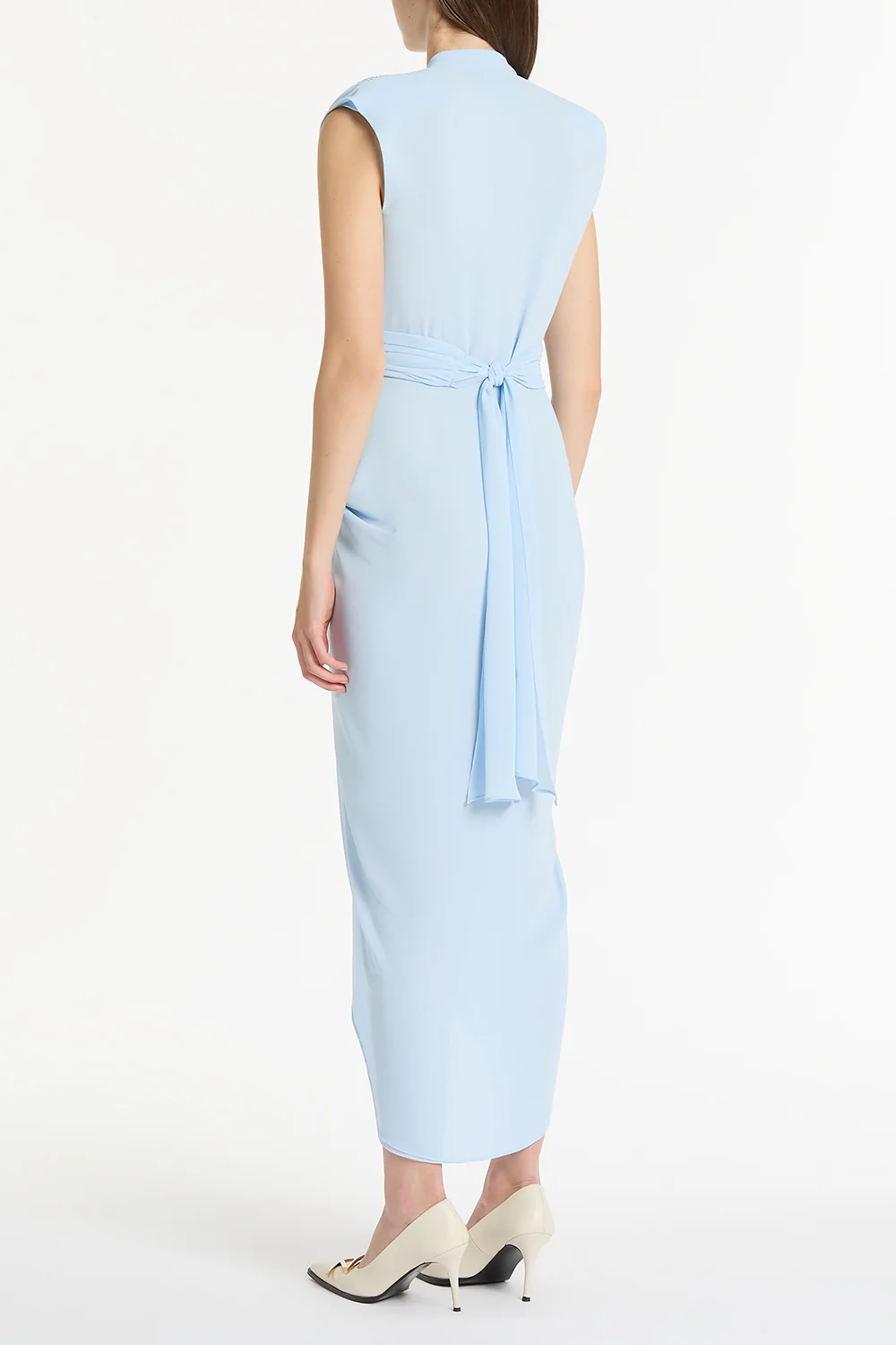 PALE BLUE GEORGETTE SLEEVELESS WATERFALL DRESS - Image 2