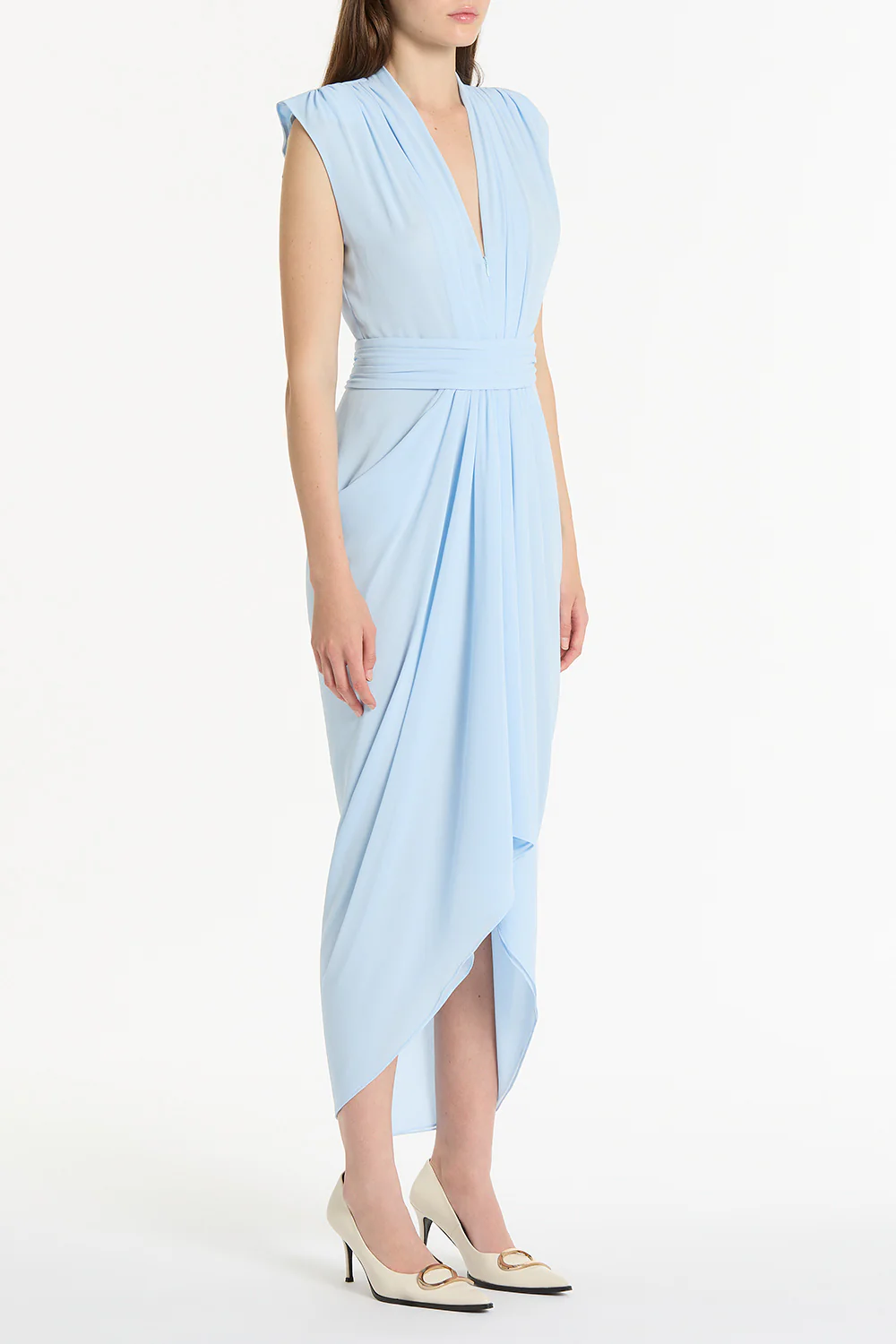 PALE BLUE GEORGETTE SLEEVELESS WATERFALL DRESS - Image 3