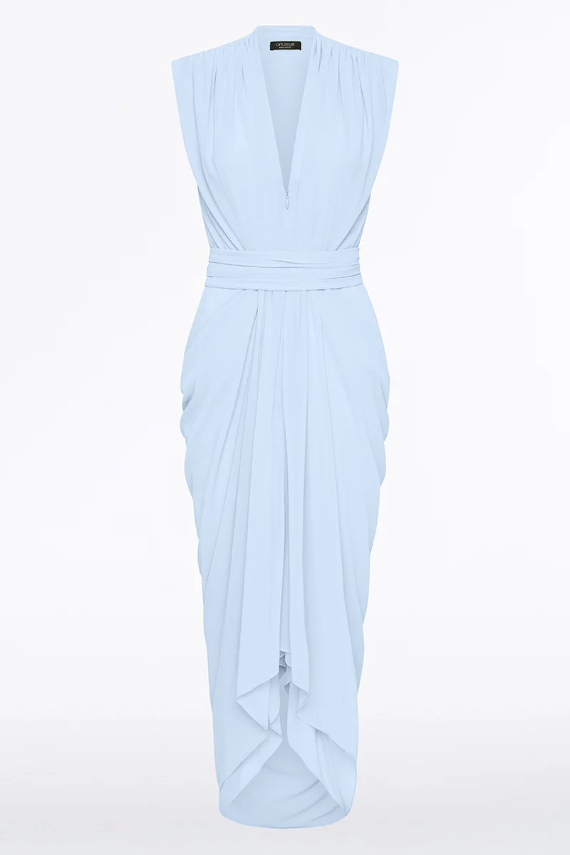 PALE BLUE GEORGETTE SLEEVELESS WATERFALL DRESS - Image 5