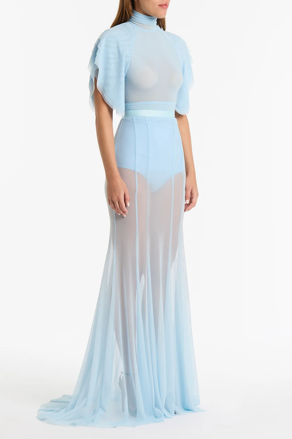 PALE BLUE PURA MESH PETAL SLEEVE BODYSUIT - Image 3