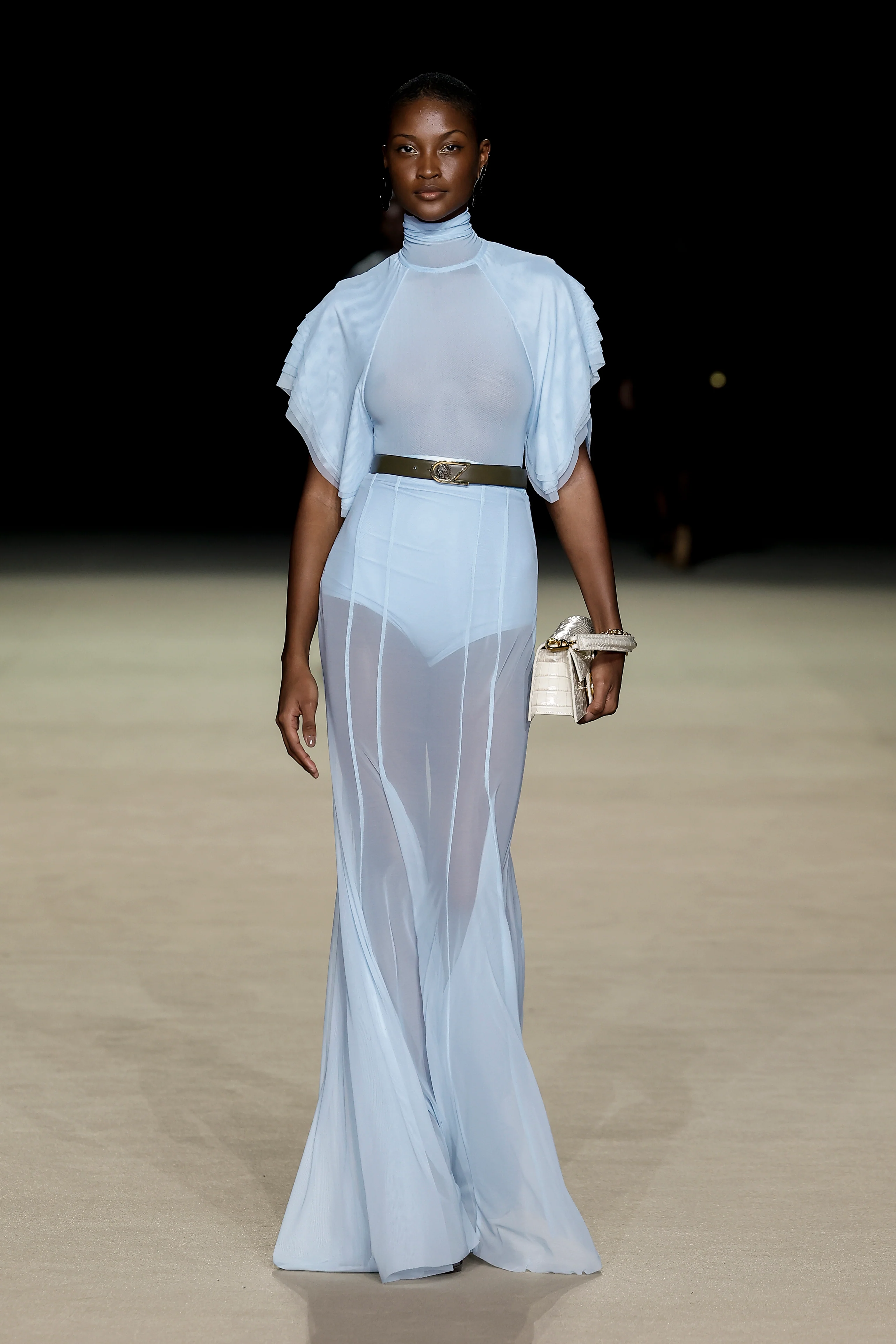 PALE BLUE PURA MESH PETAL SLEEVE BODYSUIT - Image 4