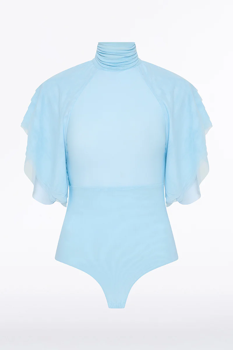 PALE BLUE PURA MESH PETAL SLEEVE BODYSUIT - Image 6