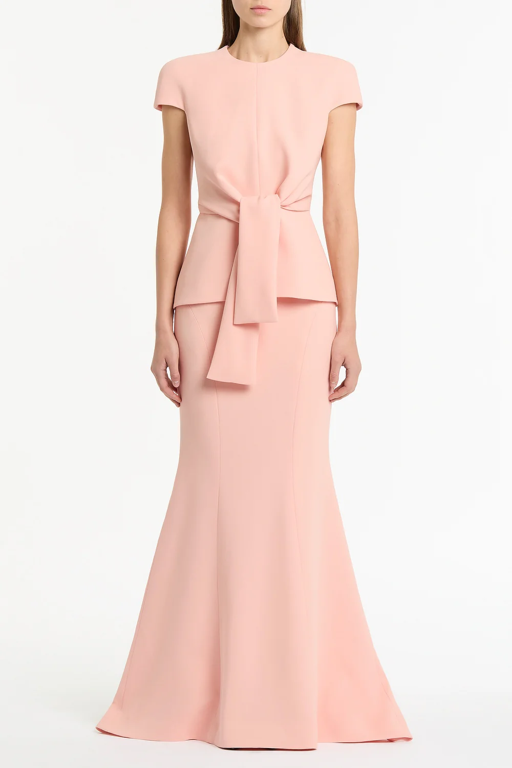 PALE ROSE CREPE CAP SLEEVE TIE TOP