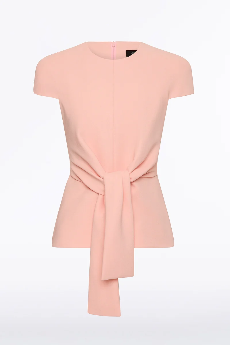 PALE ROSE CREPE CAP SLEEVE TIE TOP - Image 4