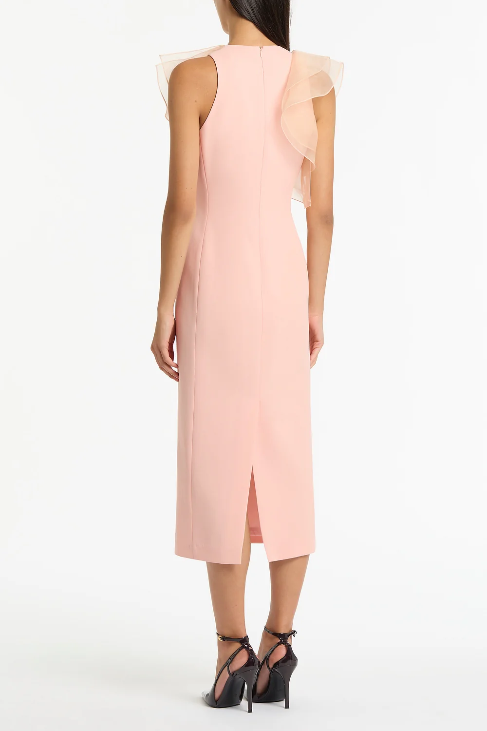PALE ROSE CREPE RUFFLE FRONT MIDI DRESS - Image 3