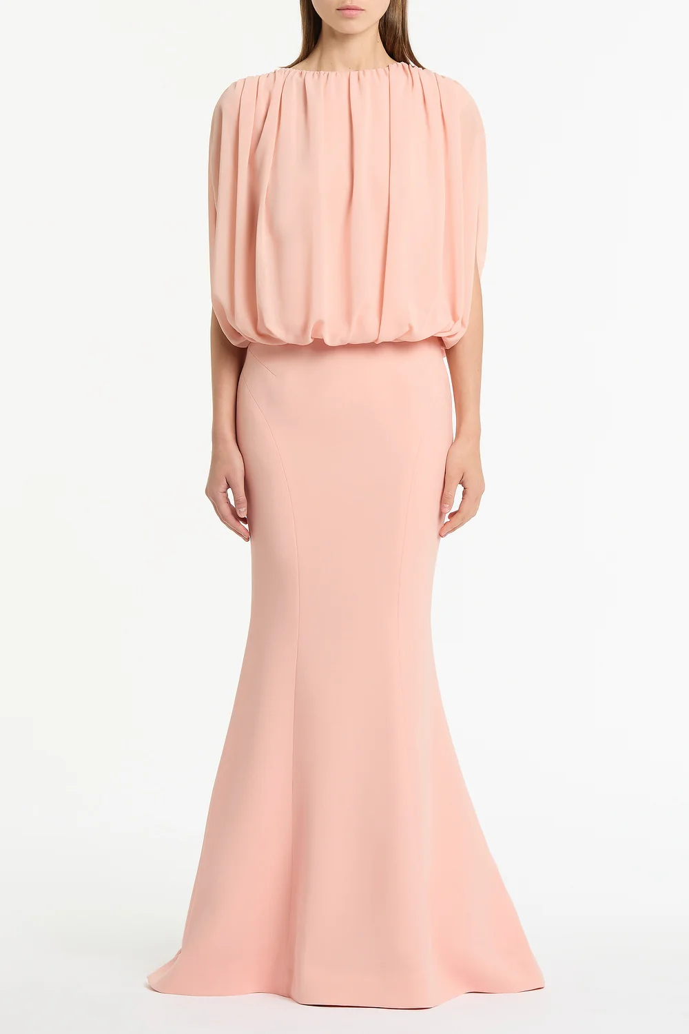 PALE ROSE GEORGETTE GATHERED CAPELET TOP