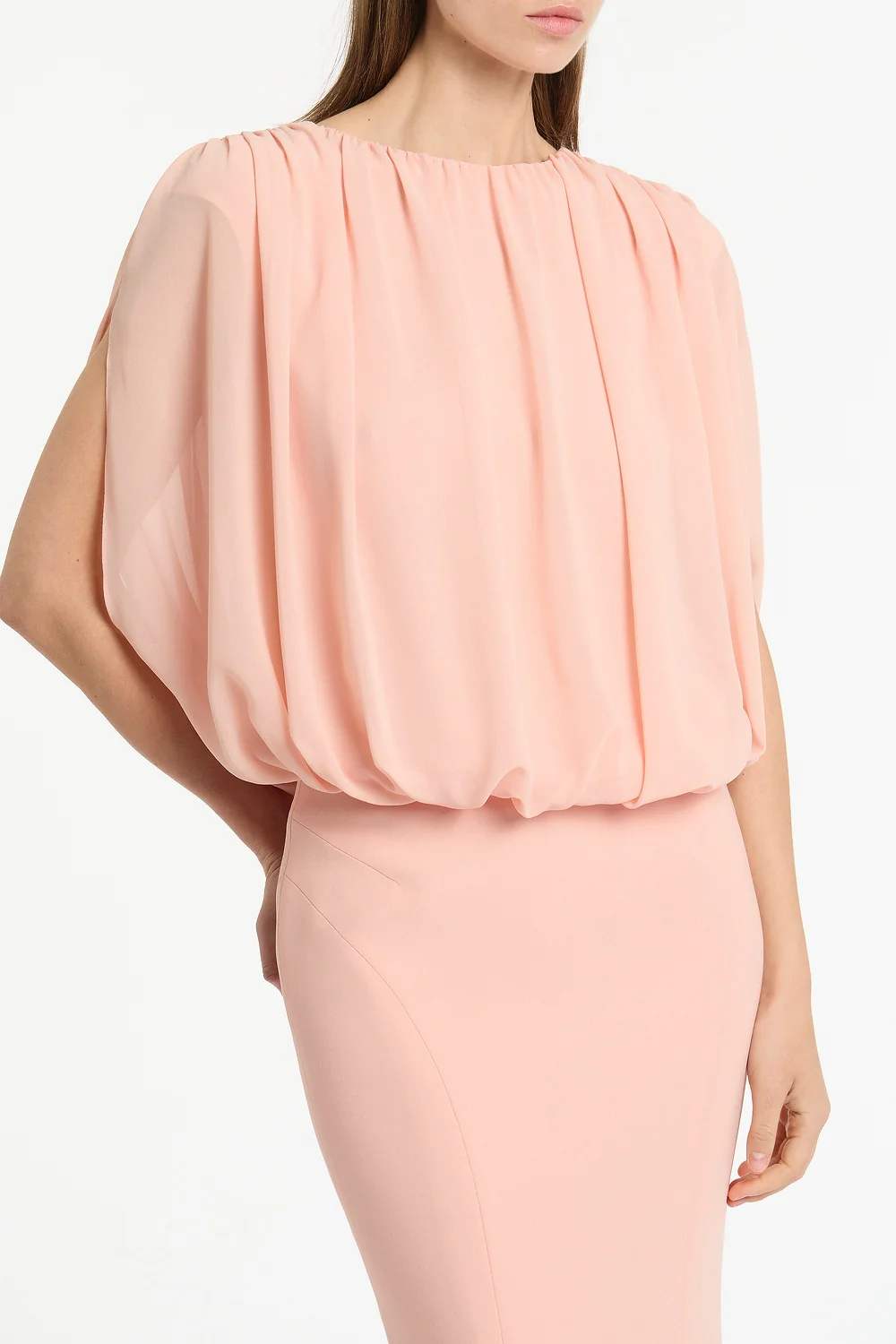 PALE ROSE GEORGETTE GATHERED CAPELET TOP - Image 4