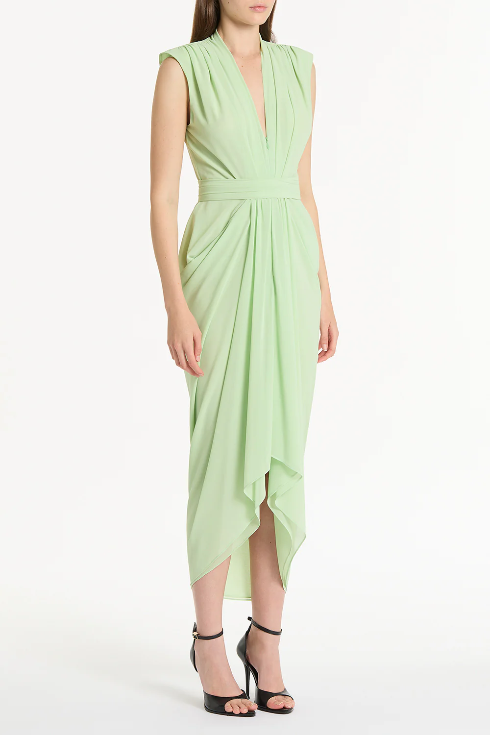 PERIDOT GEORGETTE SLEEVELESS WATERFALL DRESS - Image 3