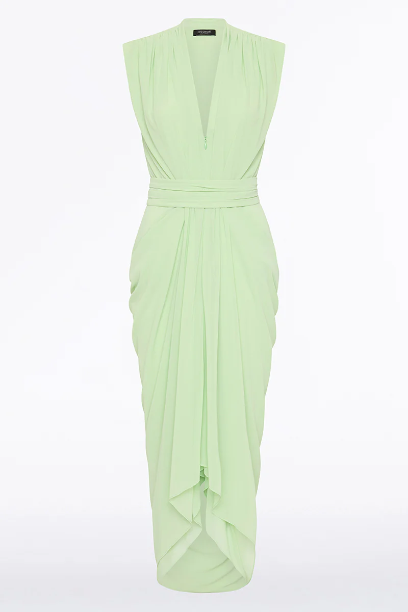 PERIDOT GEORGETTE SLEEVELESS WATERFALL DRESS - Image 5