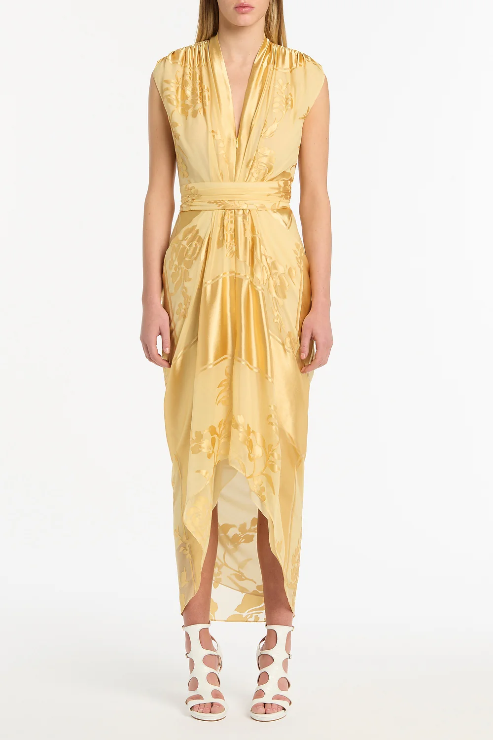 POLLEN DEVORE SLEEVELESS WATERFALL DRESS