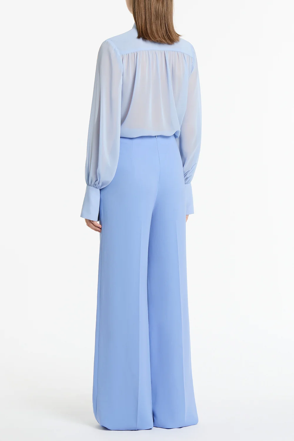 POWDER BLUE GEORGETTE BOW FRONT BLOUSE - Image 3