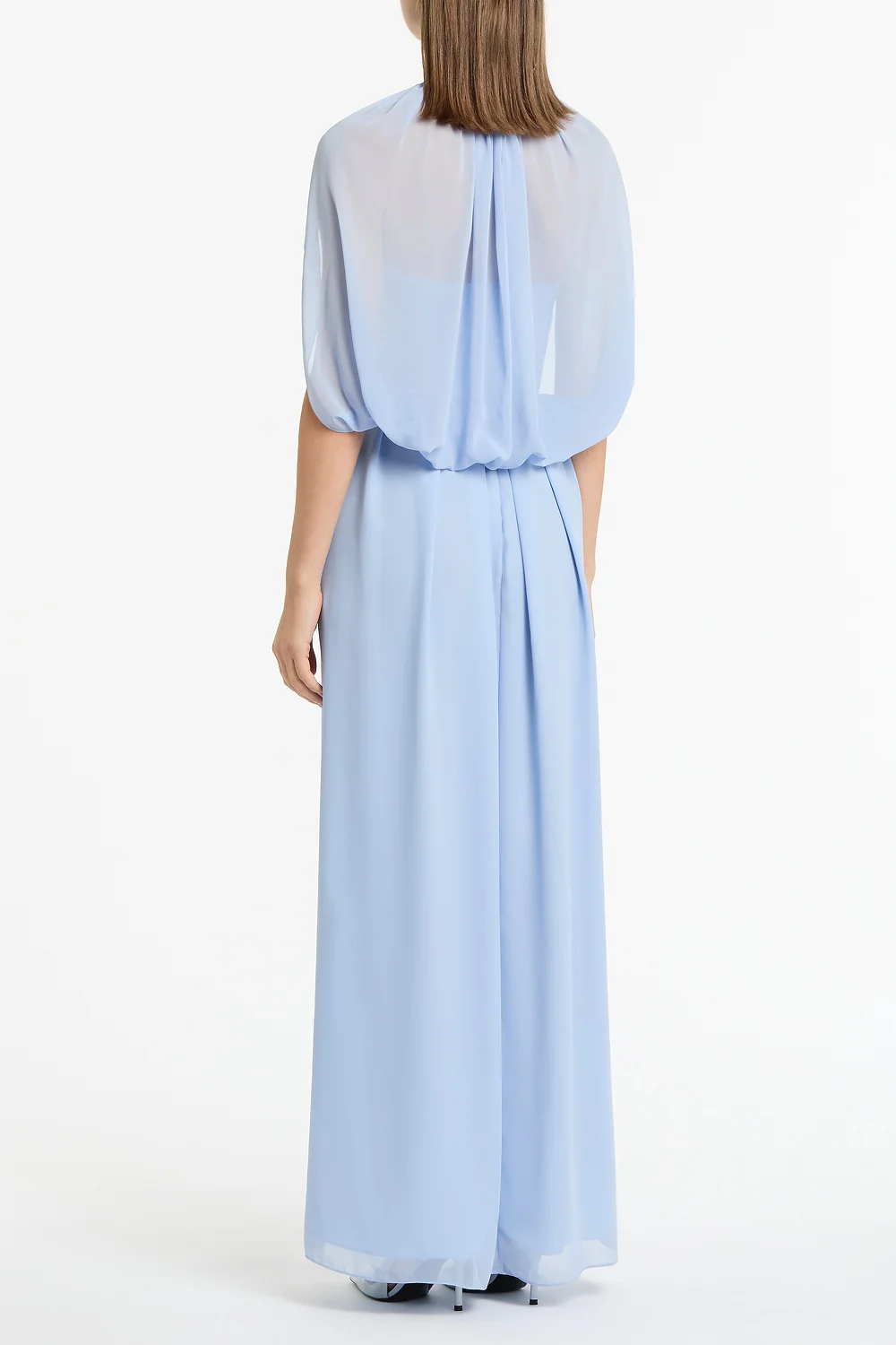 POWDER BLUE GEORGETTE HALTER CAPE GOWN - Image 3